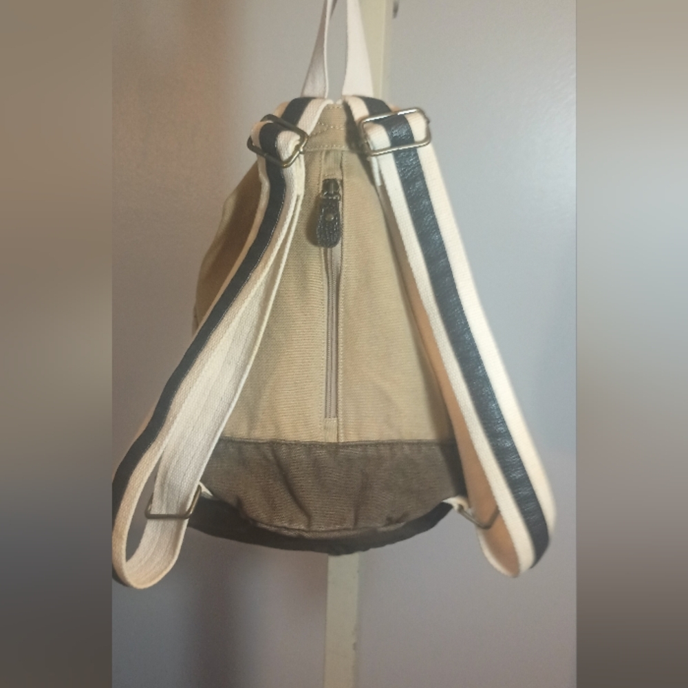Tan Canvas Backpack with White Rope Drawstring - Picture 2 of 3